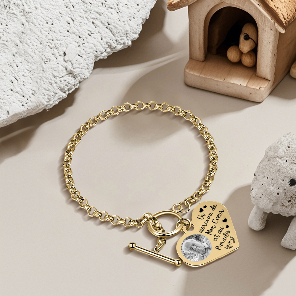 Bracelet Personnalisé en acier inoxydable avec Photo Gravée Bracelet Personnalisé Coeur commémoratif|Jessemade