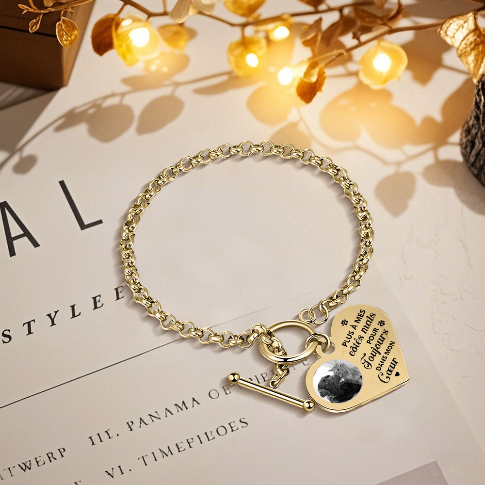 Bracelet Personnalisé en acier inoxydable avec Photo couleur gravée Bracelet Personnalisé Coeur commémoratif|Jessemade