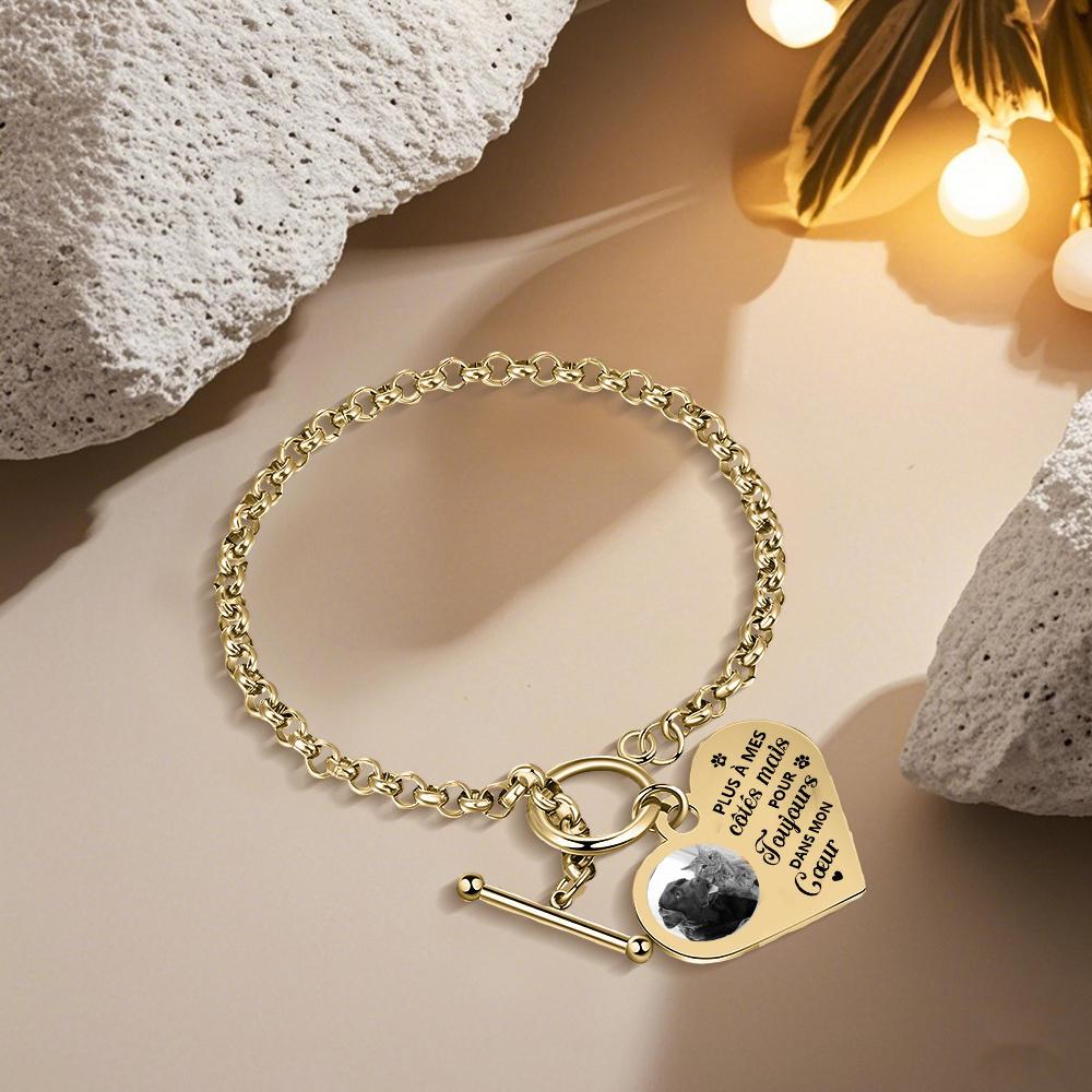 Bracelet Personnalisé en acier inoxydable avec Photo couleur gravée Bracelet Personnalisé Coeur commémoratif|Jessemade