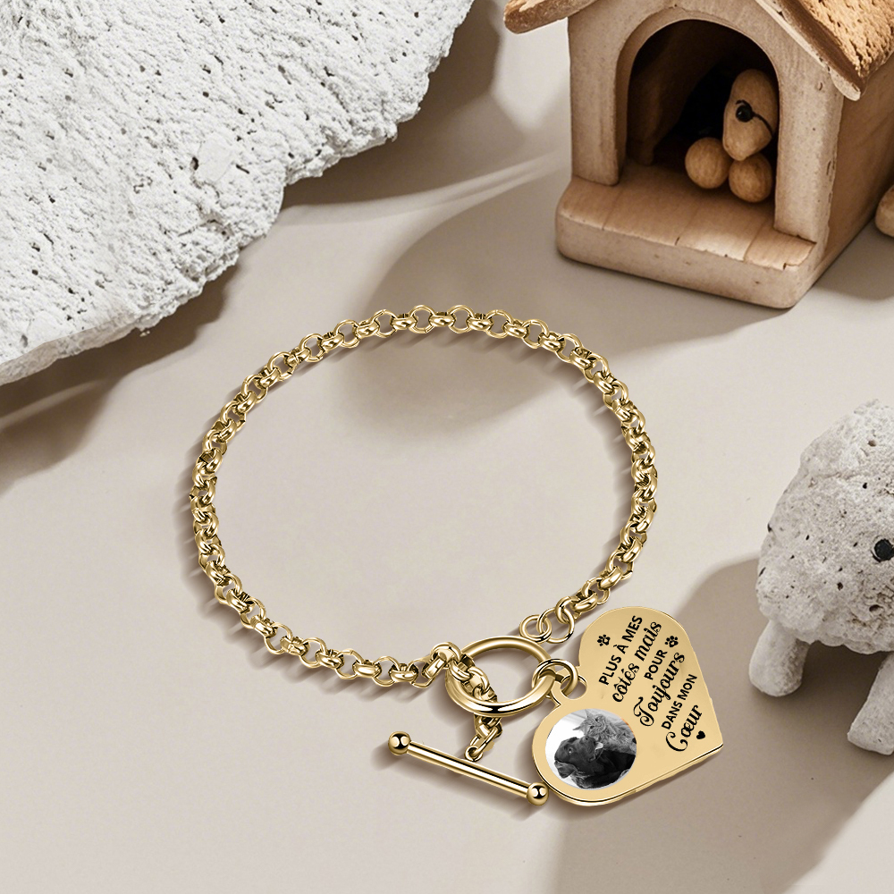 Bracelet Personnalisé en acier inoxydable avec Photo couleur gravée Bracelet Personnalisé Coeur commémoratif|Jessemade