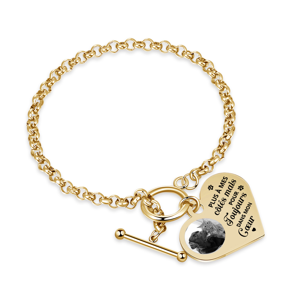 Bracelet Personnalisé en acier inoxydable avec Photo couleur gravée Bracelet Personnalisé Coeur commémoratif|Jessemade