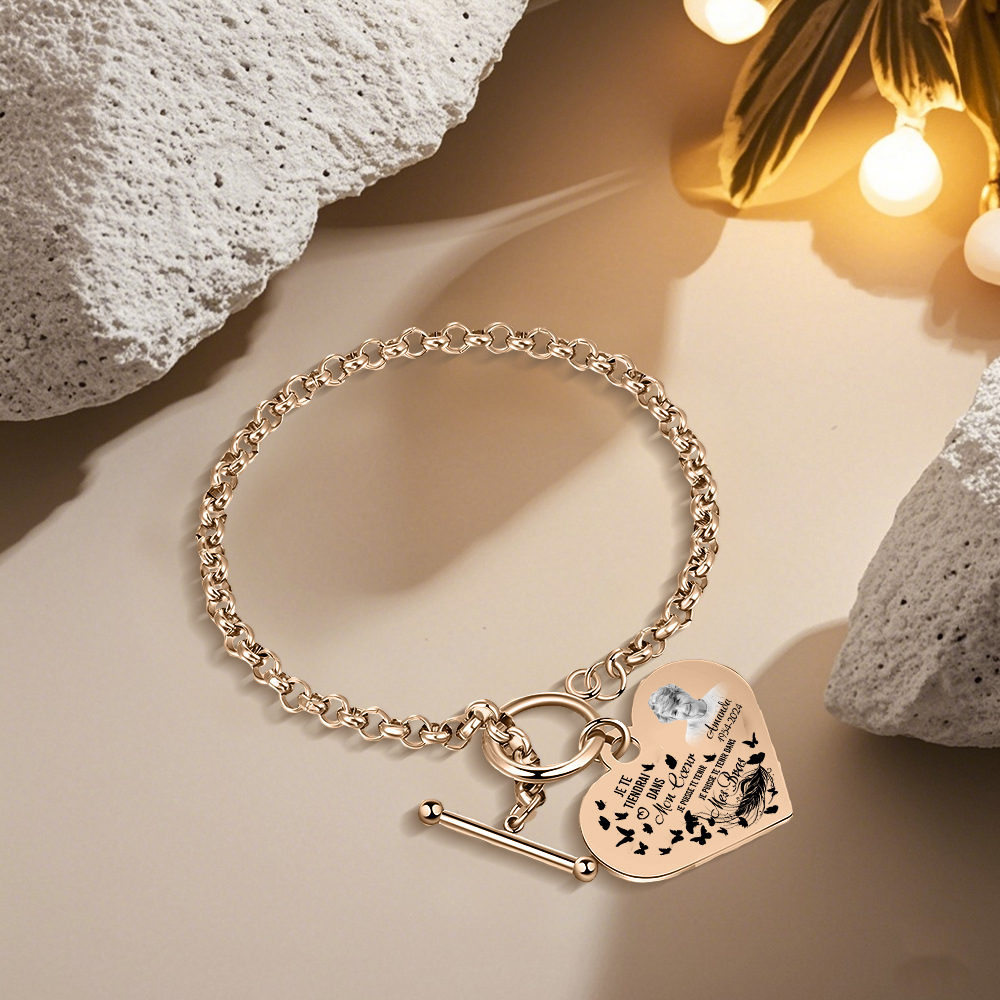 Bracelet Personnalisé en Acier Inoxydable avec Photo et Gravure bracelet personnalisé en forme de Coeur|Jessemade