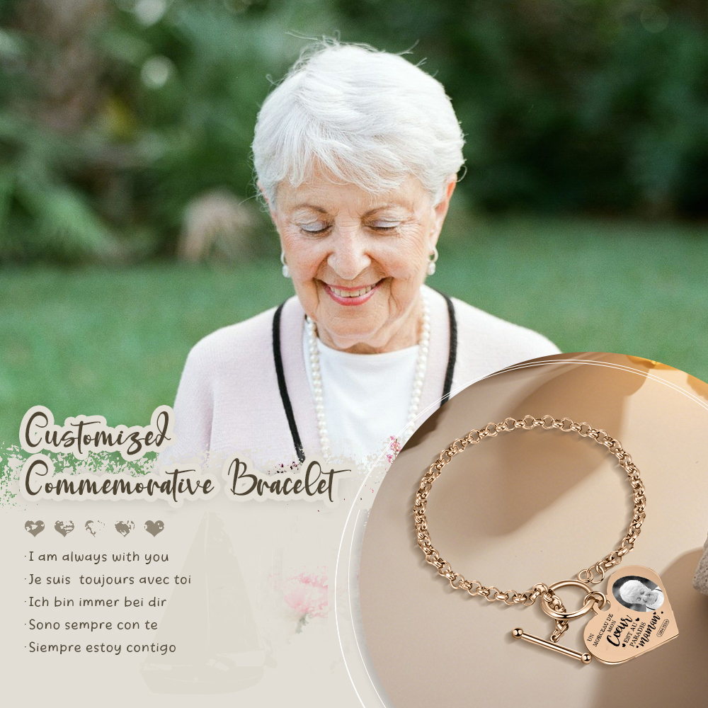 Bracelet Personnalisé en acier inoxydable avec Gravure et Photo bracelet personnalisé Coeur commémoratif｜Jessemade