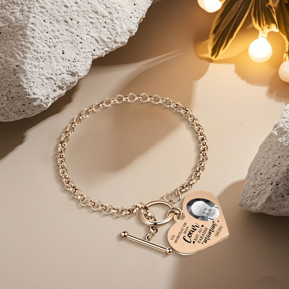 Bracelet Personnalisé en acier inoxydable avec Gravure et Photo bracelet personnalisé Coeur commémoratif｜Jessemade
