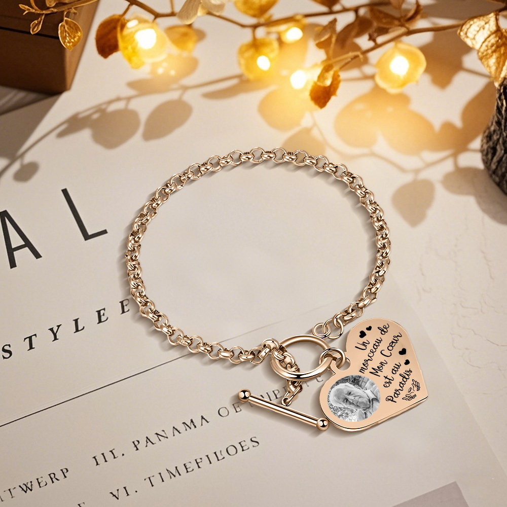 Bracelet Personnalisé en acier inoxydable avec Photo Gravée Bracelet Personnalisé Coeur commémoratif|Jessemade