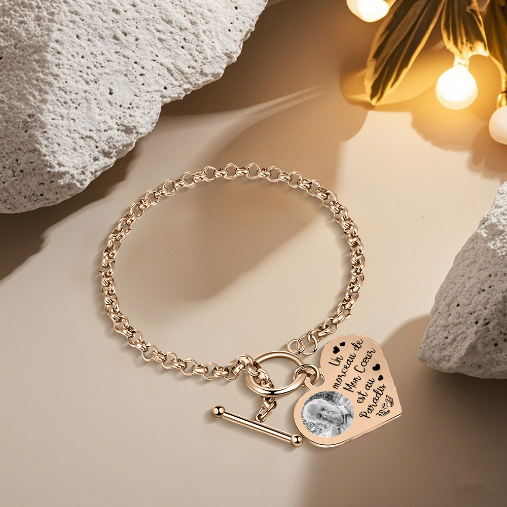 Bracelet Personnalisé en acier inoxydable avec Photo Gravée Bracelet Personnalisé Coeur commémoratif|Jessemade