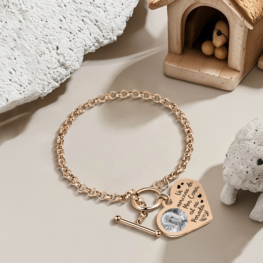 Bracelet Personnalisé en acier inoxydable avec Photo Gravée Bracelet Personnalisé Coeur commémoratif|Jessemade