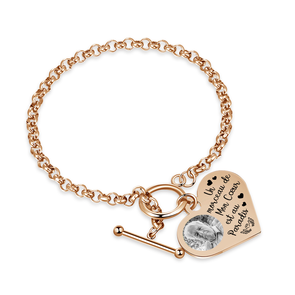 Bracelet Personnalisé en acier inoxydable avec Photo Gravée Bracelet Personnalisé Coeur commémoratif|Jessemade