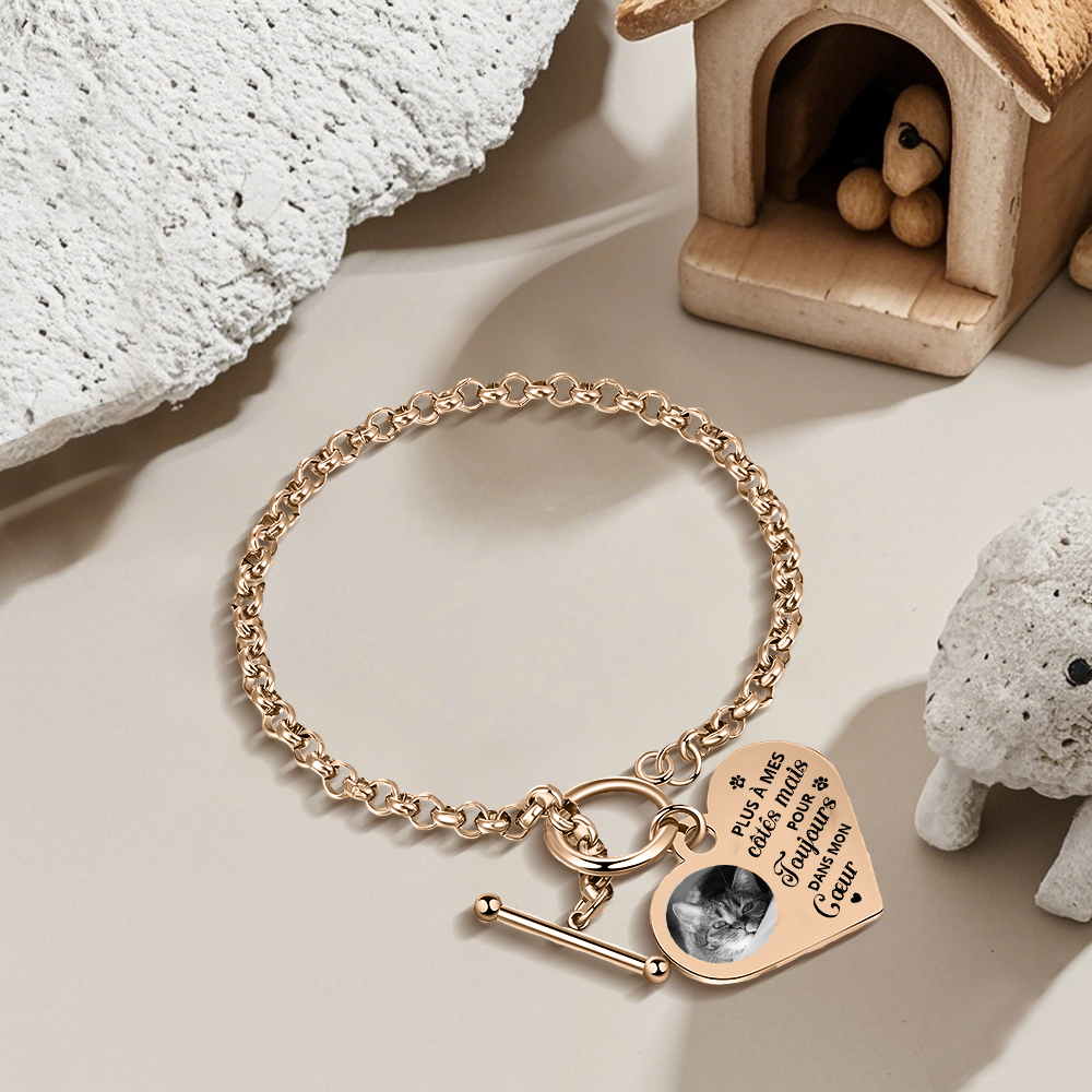 Bracelet Personnalisé en acier inoxydable avec Photo couleur gravée Bracelet Personnalisé Coeur commémoratif|Jessemade