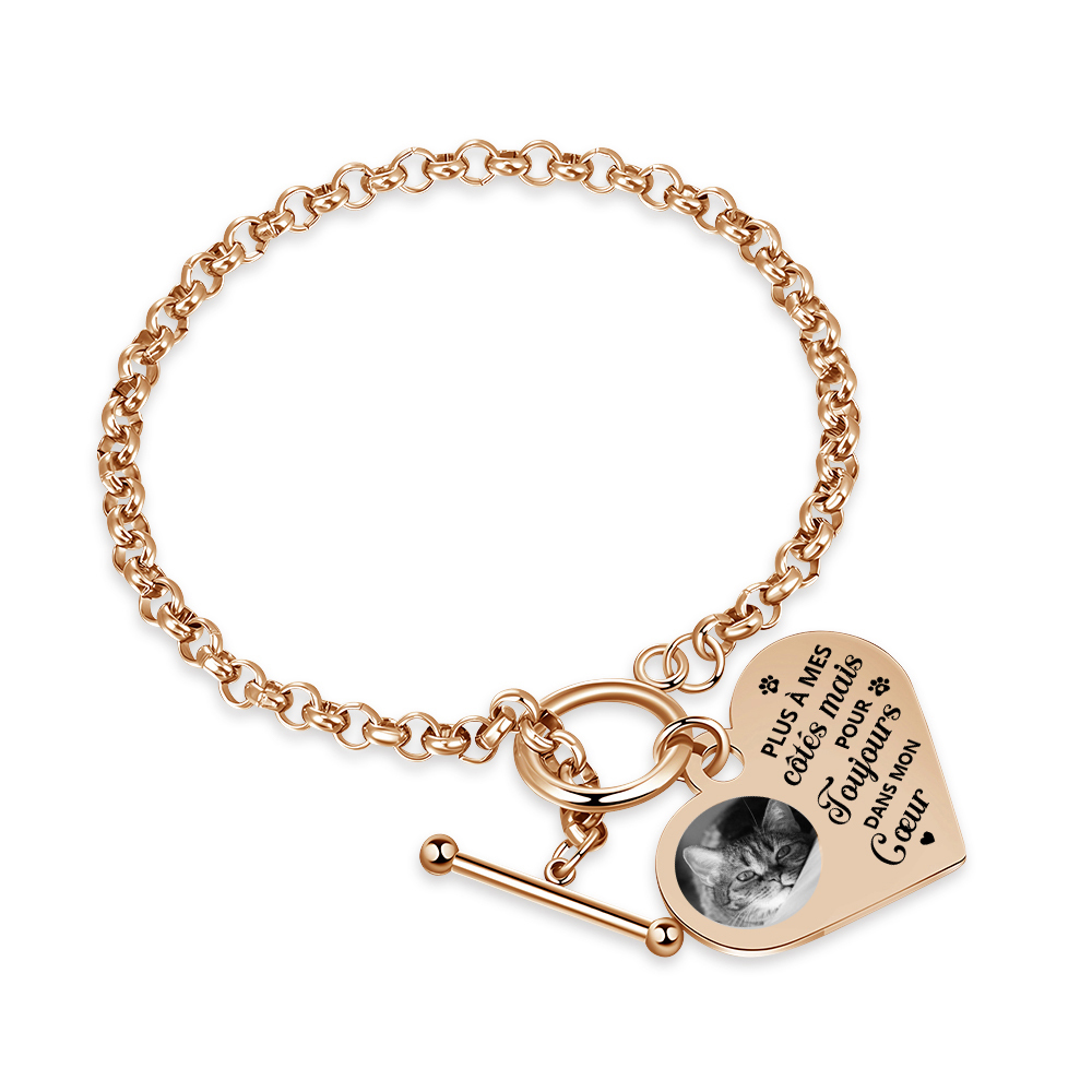 Bracelet Personnalisé en acier inoxydable avec Photo couleur gravée Bracelet Personnalisé Coeur commémoratif|Jessemade