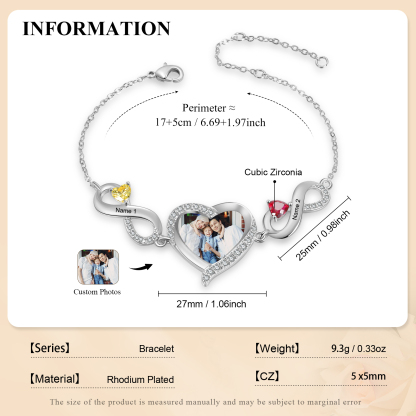 Bracelet Infini Photo Personnalisée avec 2 Prénoms et Pierres de Naissance Bracelet Personalisable pour Femme | Jessemade