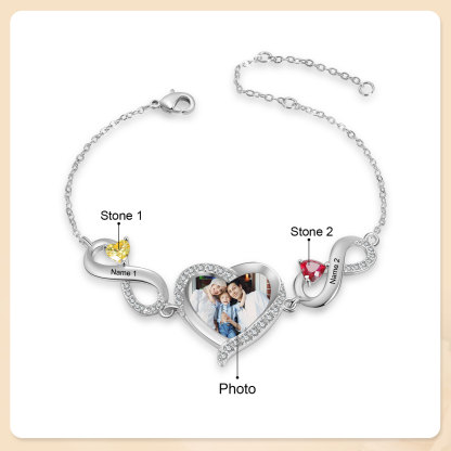 Bracelet Infini Photo Personnalisée avec 2 Prénoms et Pierres de Naissance Bracelet Personalisable pour Femme | Jessemade