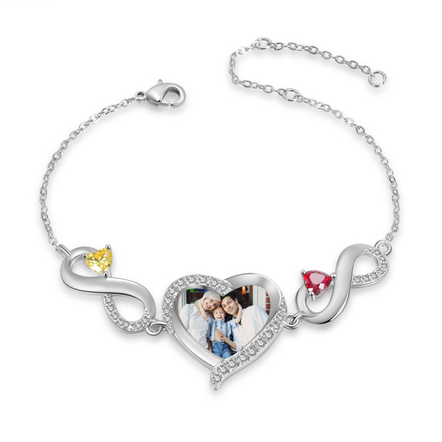 Bracelet Infini Photo Personnalisée avec 2 Prénoms et Pierres de Naissance Bracelet Personalisable pour Femme | Jessemade