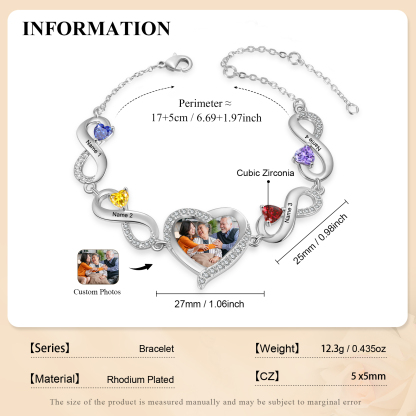 Bracelet Infini Photo Personnalisée avec 4 Prénoms et Pierres de Naissance Bracelet Personalisable pour Femme | Jessemade