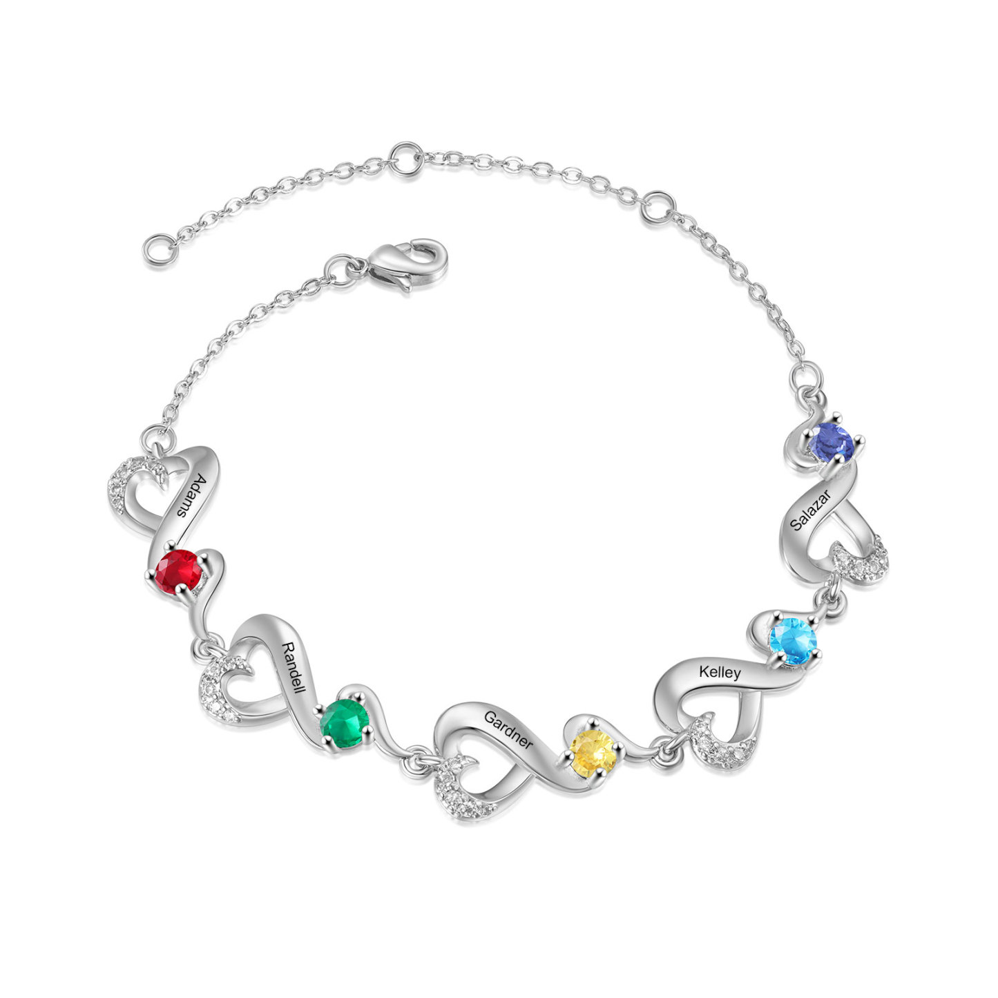Bracelet Infini Personnalisé avec Noms et Pierres de Naissance – Cadeau Unique et Significatif | Jessemade