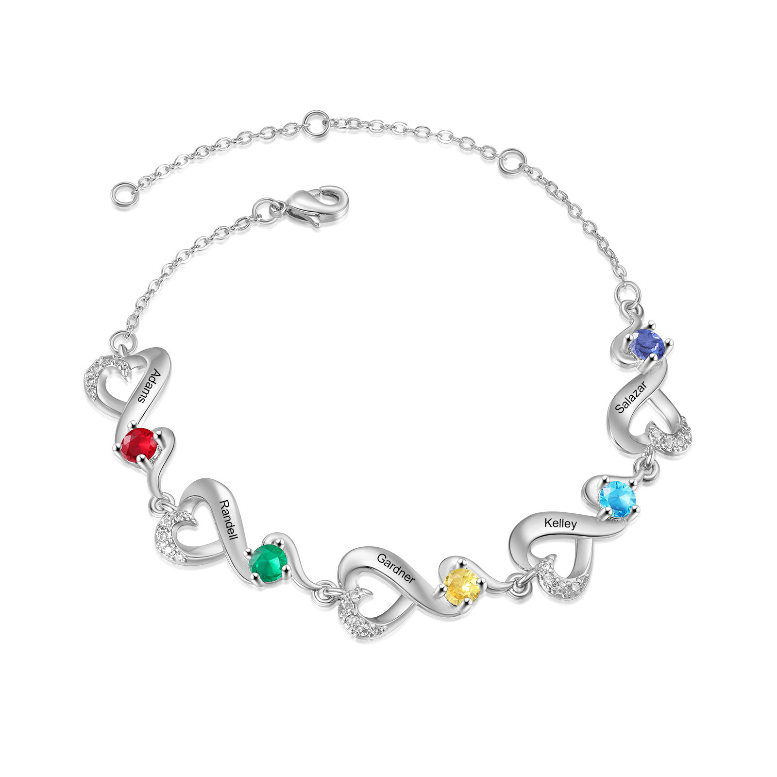 Bracelet Infini Personnalisé avec Noms et Pierres de Naissance – Cadeau Unique et Significatif | Jessemade