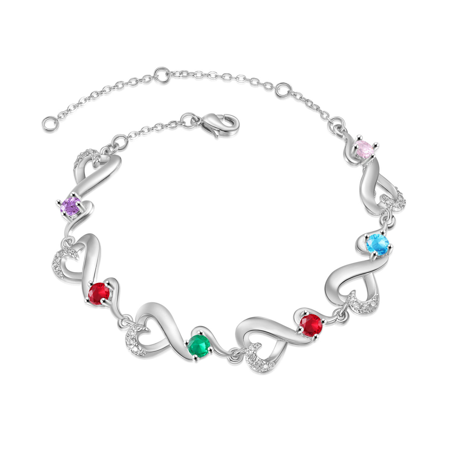 Bracelet Coeur Personnalisé avec 6 Prénoms et 6 Pierres de Naissance Bracelet Infini Personalisable pour Femme | Jessemade