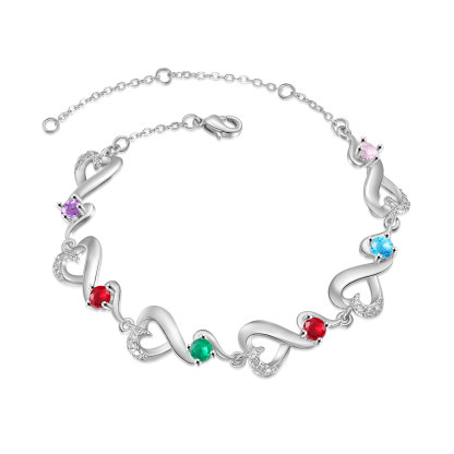 Bracelet Coeur Personnalisé avec 6 Prénoms et 6 Pierres de Naissance Bracelet Infini Personalisable pour Femme | Jessemade