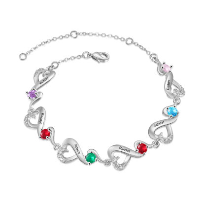 Bracelet Infini Personnalisé avec 6 Noms et Pierres de Naissance – Cadeau Unique et Émotionnel | Jessemade