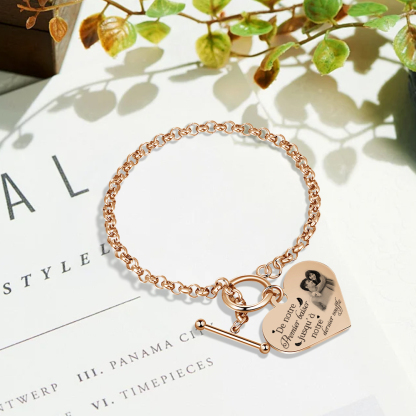 Bracelet Cœur Breloque personnalisé en acier inoxydable avec photo et texte Cadeau Couple | Jessemade