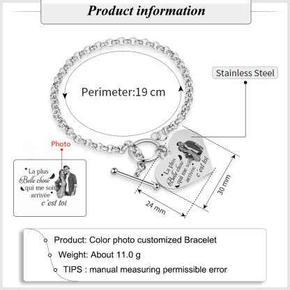 Bracelet en acier inoxydable Cœur Photo Personnalisée en commun avec Texte Cadeau Couple | Jessemade
