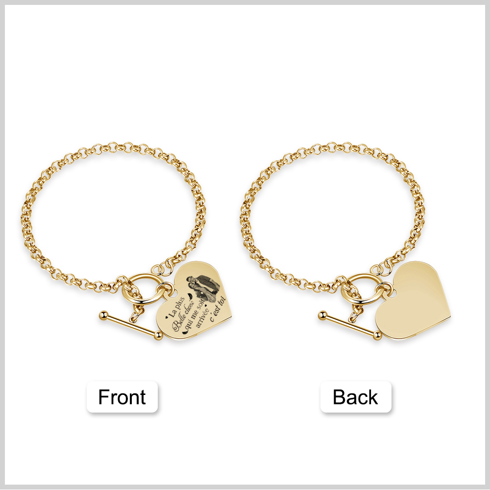 Bracelet en acier inoxydable Cœur Photo Personnalisée en commun avec Texte Cadeau Couple | Jessemade