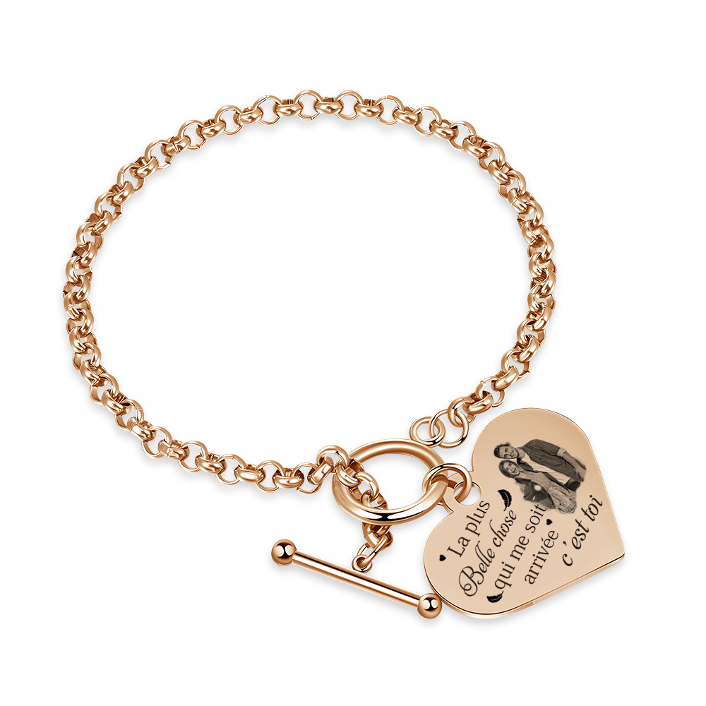 Bracelet en acier inoxydable Cœur Photo Personnalisée en commun avec Texte Cadeau Couple | Jessemade