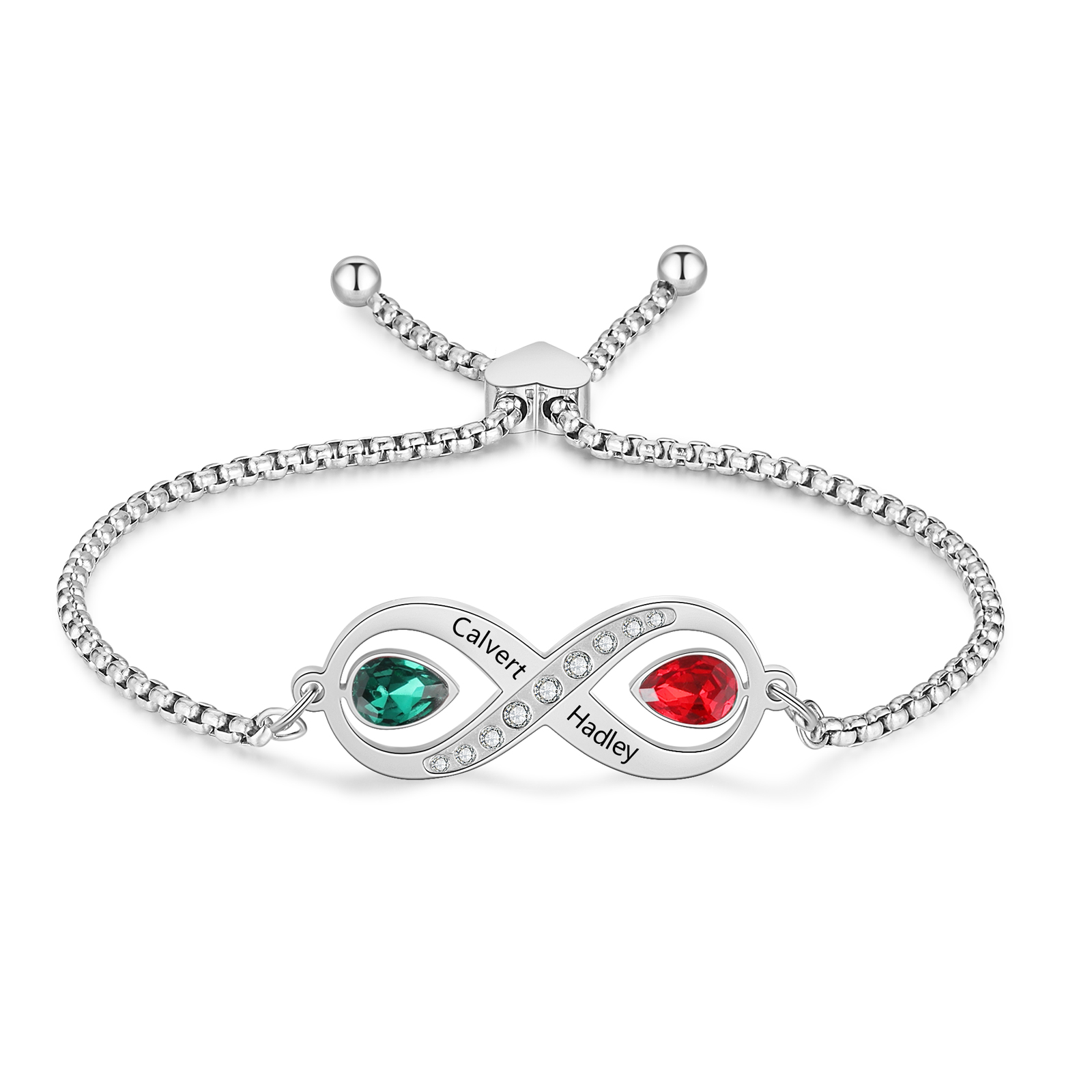 Bracelet Infini Personnalisé avec 2 Prénoms et 2 Pierres de Naissance Bracelet pour Femme | Jessemade