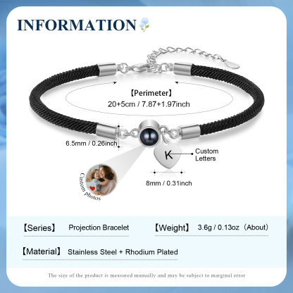 Bracelet Photo Projection Personnalisé Avec Pierre de Projection et Initiale Bracelet Personalisable｜Jessemade