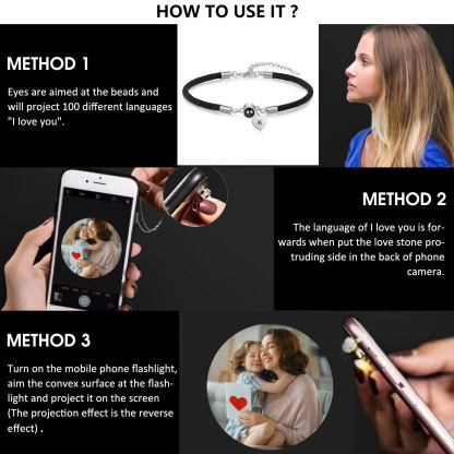 Bracelet Photo Projection Personnalisé Avec Pierre de Projection et Initiale Bracelet Personalisable｜Jessemade