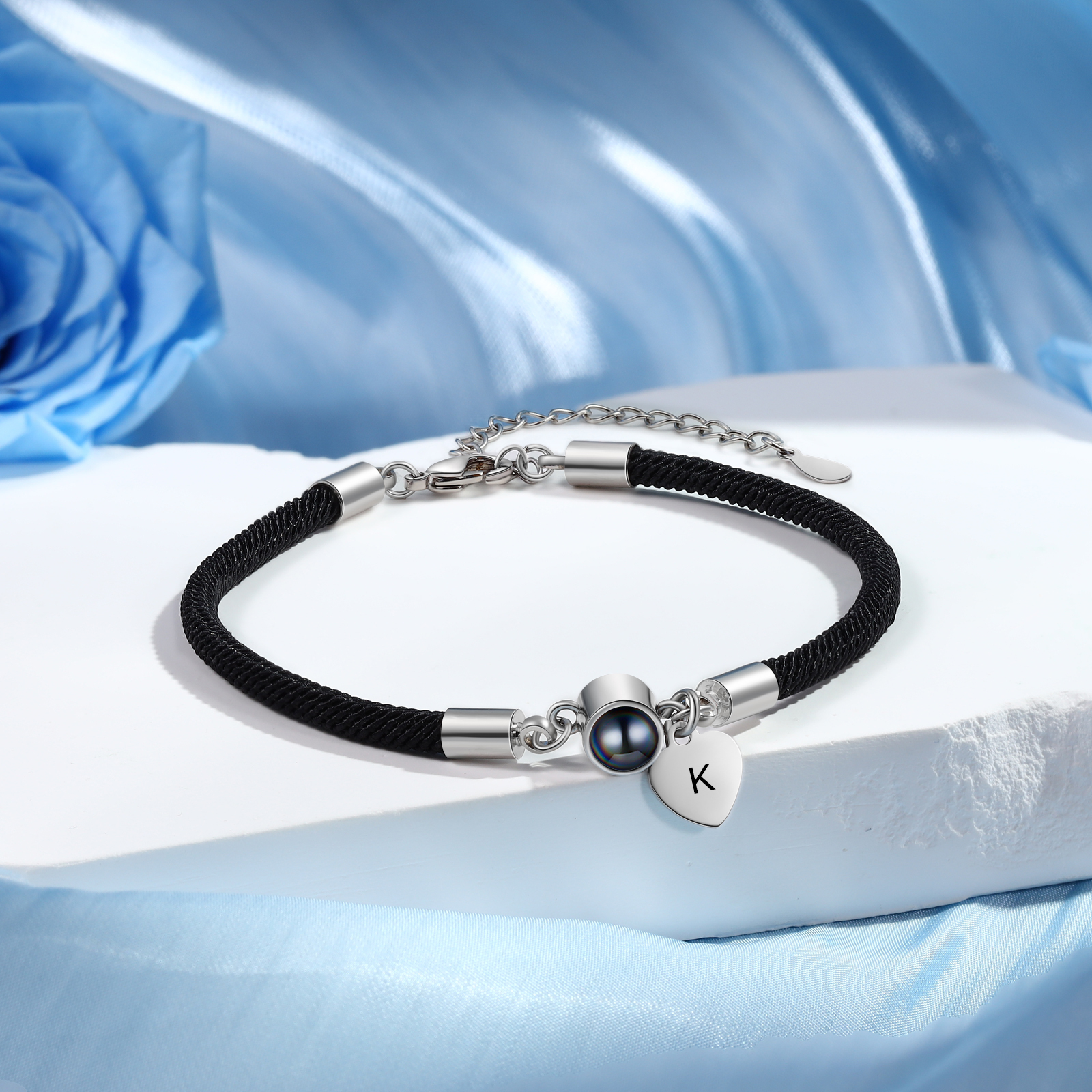 Bracelet Photo Projection Personnalisé Avec Pierre de Projection et Initiale Bracelet Personalisable｜Jessemade