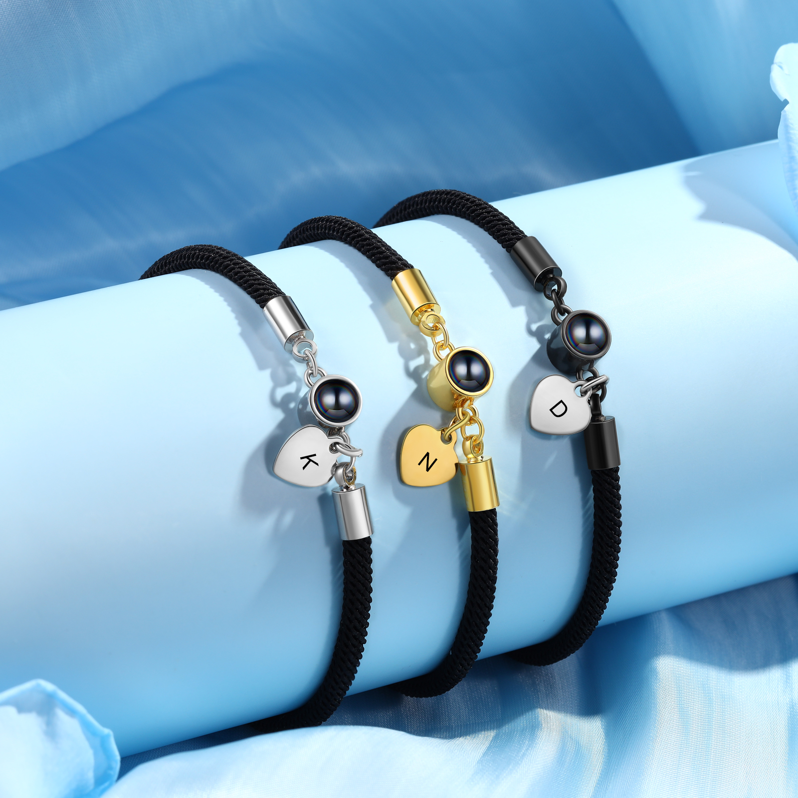 Bracelet Photo Projection Personnalisé Avec Pierre de Projection et Initiale Bracelet Personalisable｜Jessemade