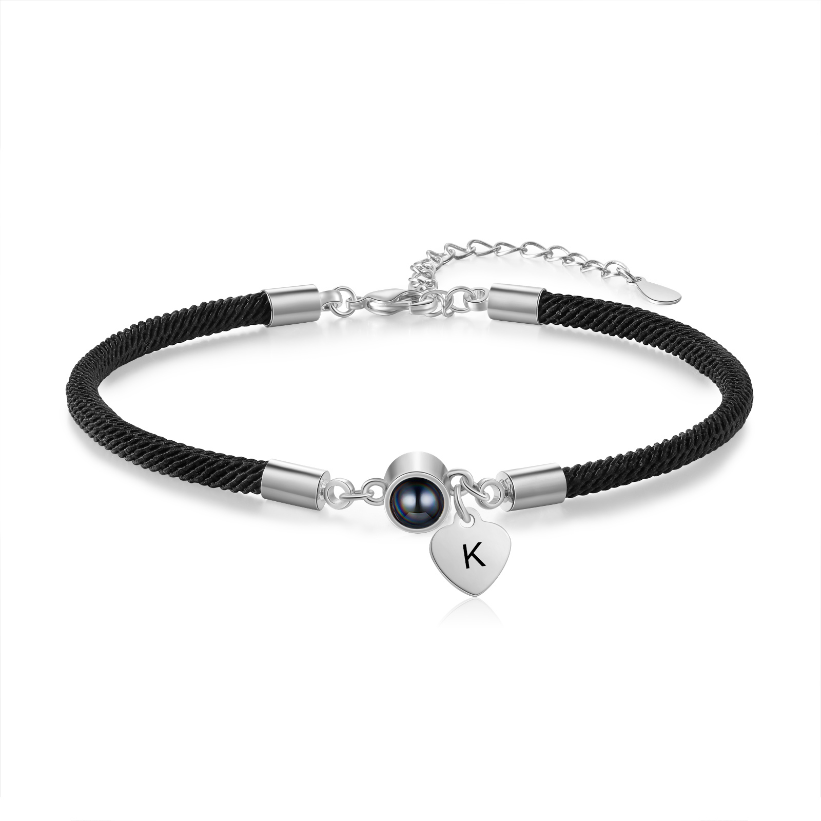 Bracelet Photo Projection Personnalisé Avec Pierre de Projection et Initiale Bracelet Personalisable｜Jessemade