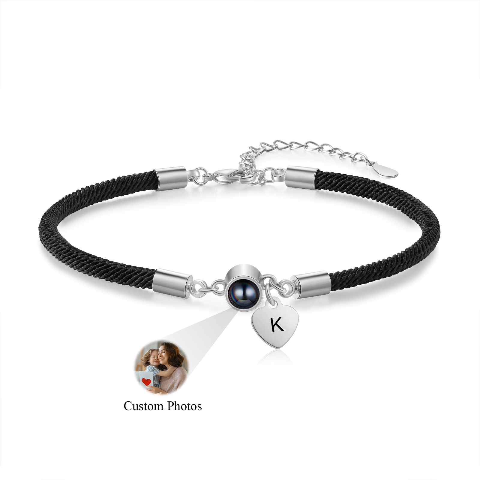 Bracelet Photo Projection Personnalisé Avec Pierre de Projection et Initiale Bracelet Personalisable｜Jessemade