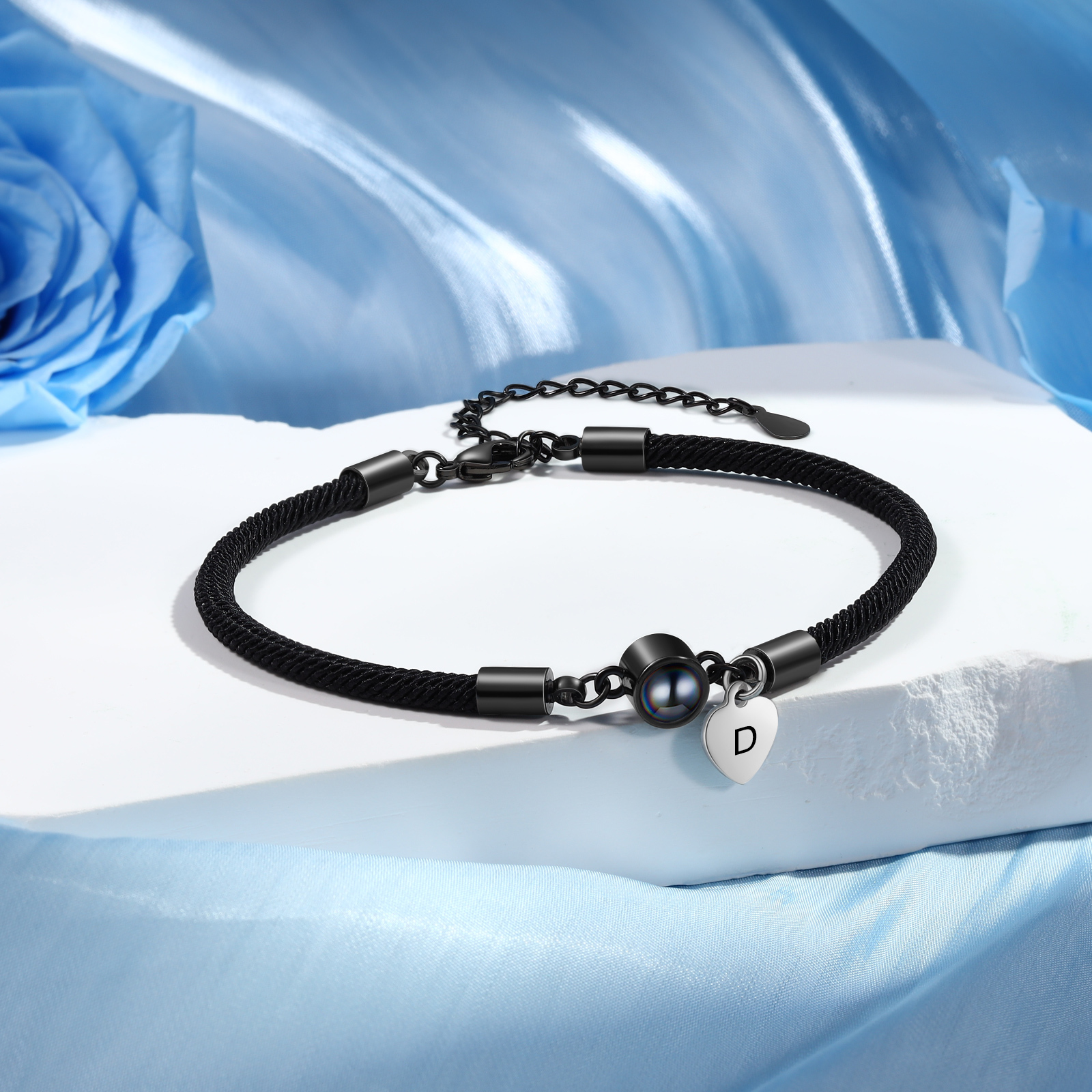 Bracelet Photo Projection Personnalisé Avec Pierre de Projection et Initiale Bracelet Personalisable｜Jessemade