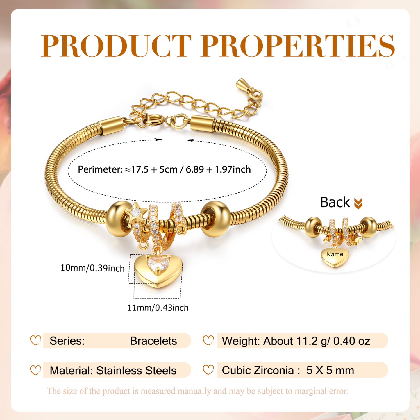 Bracelet Personnalisé avec 1 Prénom et Pierre de Naissance Bracelet Pendentif Coeur Personnalisable Avec Coffret | Jessemade