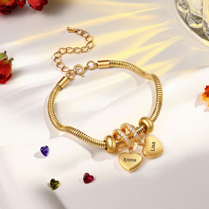 Bracelet Personnalisé avec 2 Prénoms et Pierres de Naissance Bracelet Pendentif Coeur Personnalisable Avec Coffret | Jessemade