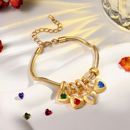 Bracelet Personnalisé avec 4 Prénoms et Pierres de Naissance Bracelet Pendentif Coeur Personnalisable pour Femme | Jessemade