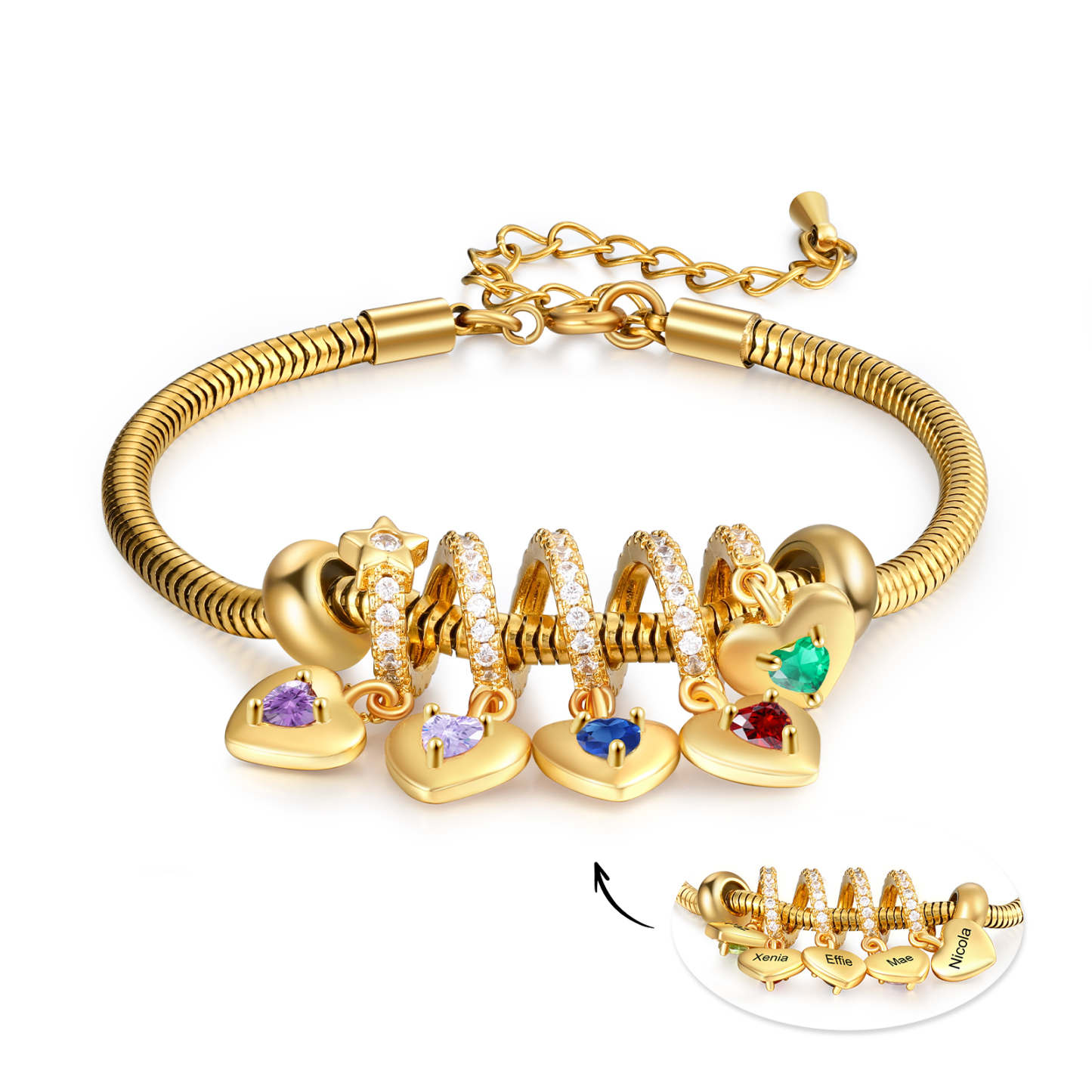 Bracelet Personnalisé avec Pierres de Naissance et Prénoms Gravés – Cadeau Unique | Jessemade