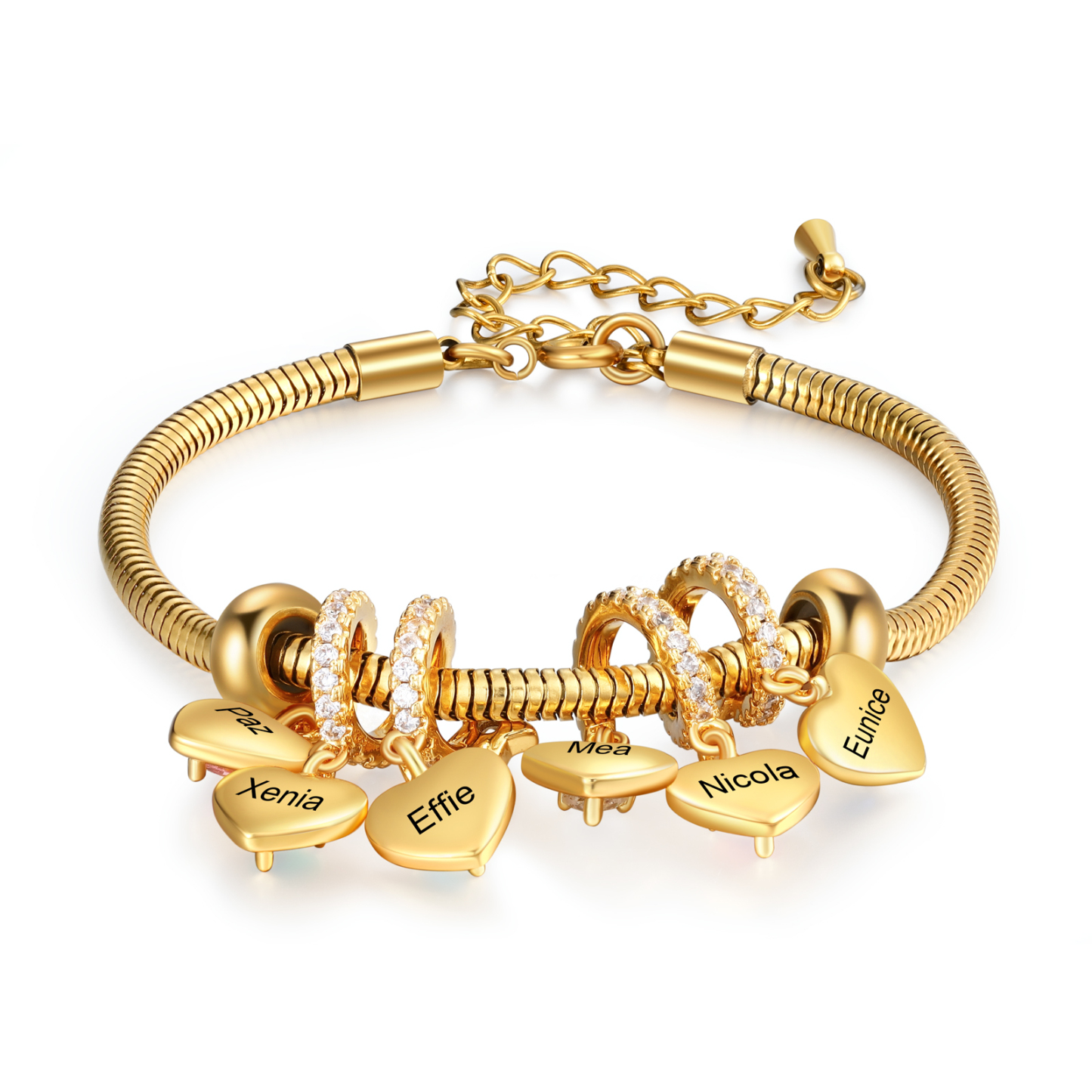 Bracelet Personnalisé avec 6 Prénoms et Pierres de Naissance Bracelet Pendentif Coeur Personnalisable pour Femme | Jessemade
