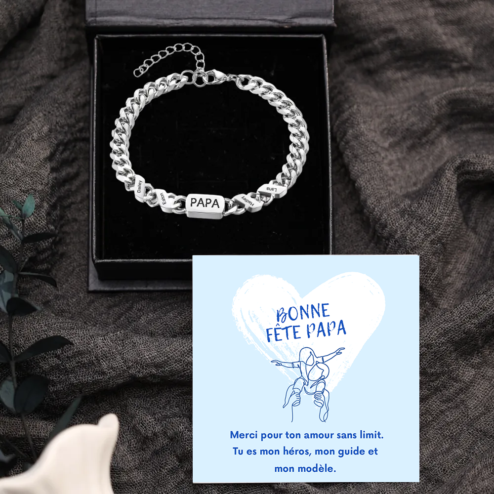 Bracelet personnalisé papa avec prénoms et texte – Cadeau fête des pères | Jessemade