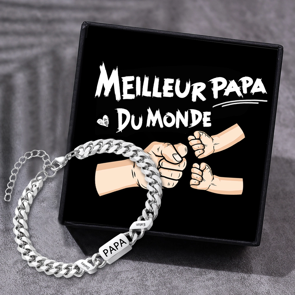 Bracelet cubain personnalisé en acier inoxydable 1-6 Prénoms Personnalisés et Texte Bracelets pour Homme｜Jessemade