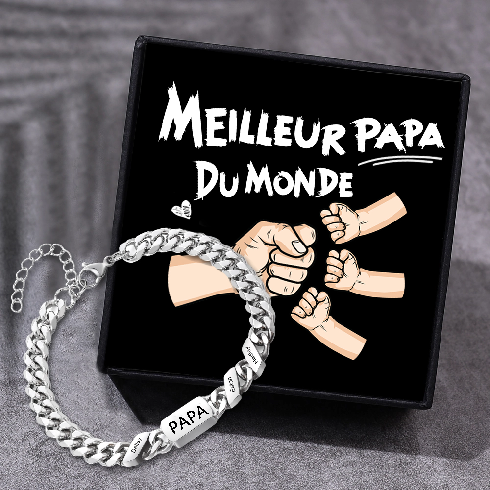 Bracelet cubain personnalisé en acier inoxydable 1-6 Prénoms Personnalisés et Texte Bracelets pour Homme|Jessemade