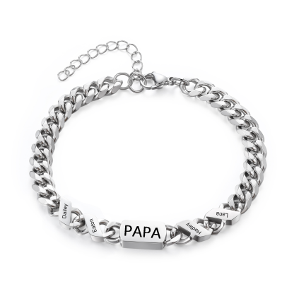 Bracelet cubain personnalisé en acier inoxydable 1-6 Prénoms Personnalisés et Texte Bracelets pour Homme｜Jessemade