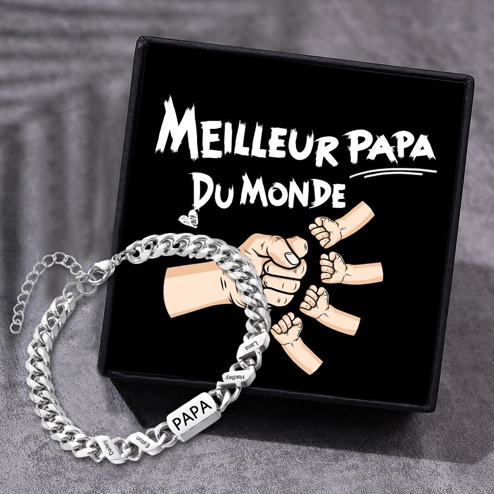 Bracelet cubain personnalisé en acier inoxydable 1-6 Prénoms Personnalisés et Texte Bracelets pour Homme|Jessemade