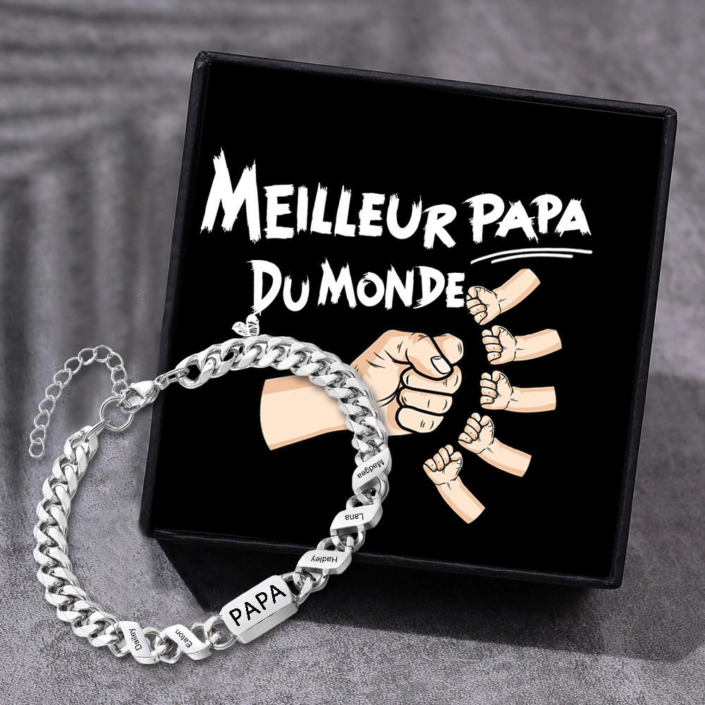Bracelet cubain personnalisé en acier inoxydable 1-6 Prénoms Personnalisés et Texte Bracelets pour Homme|Jessemade