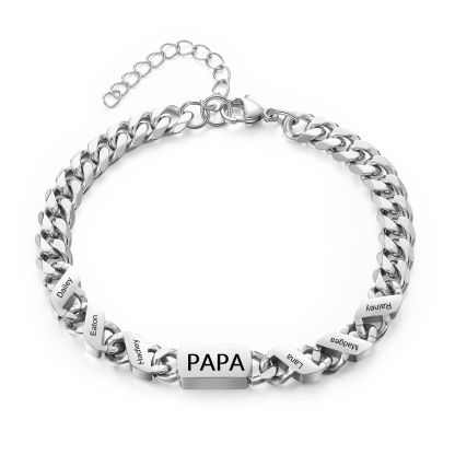 Bracelet cubain personnalisé en acier inoxydable 1-6 Prénoms Personnalisés et Texte Bracelets pour Homme｜Jessemade