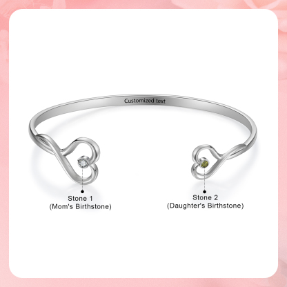 Bracelet en acier inoxydable Personnalisé avec 2 Pierres de Naissance et Texte Bracelet pour Femme | Jessemade
