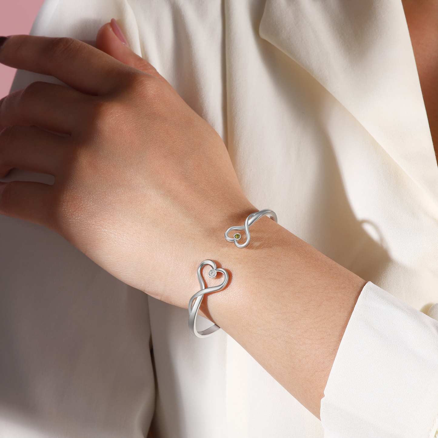 Bracelet en acier inoxydable Personnalisé avec 2 Pierres de Naissance et Texte Bracelet pour Femme | Jessemade