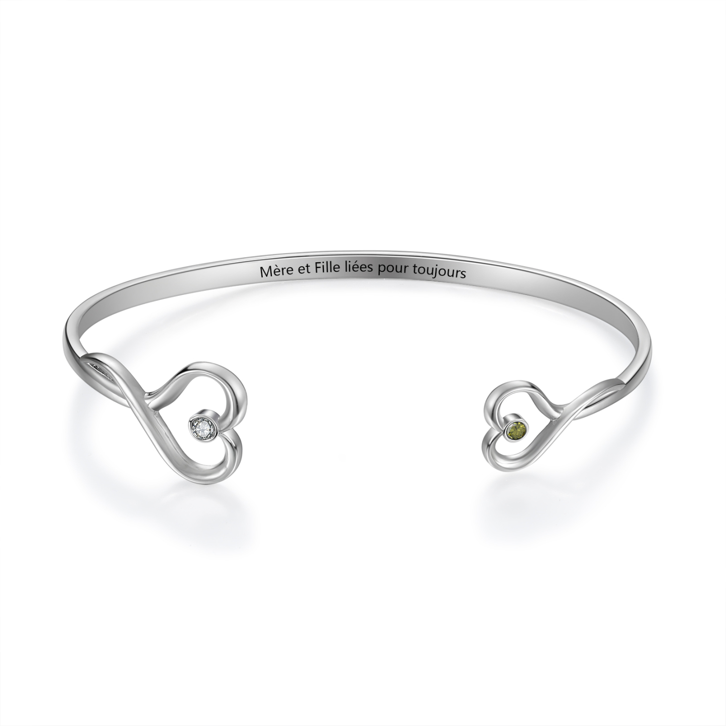 Bracelet en acier inoxydable Personnalisé avec 2 Pierres de Naissance et Texte Bracelet pour Femme | Jessemade